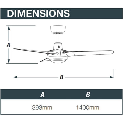 Ventair SPYDA-56-LIGHT - 3 Blade 1400mm 56" Fully Moulded PC AC Ceiling Fan With 20W LED Light-FANS-Ventair