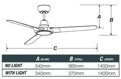 Ventair SPYDA-EC - 3 Blade 56" 1400mm EC Ceiling Fan with Switchable CCT LED Light-FANS-Ventair