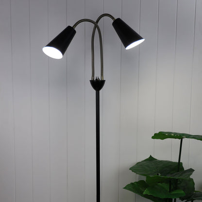 Walt 2 Light Floor Lamp Black & Antique Brass - SL98812AB-Floor Lamps-Oriel Lighting