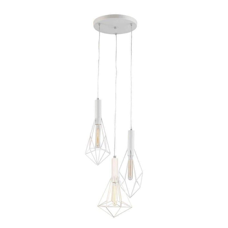 WHITEBAND White Iron Cage 3 Light Round Base Pendant - WHITEBAND2X3-Cluster Pendants-CLA Lighting