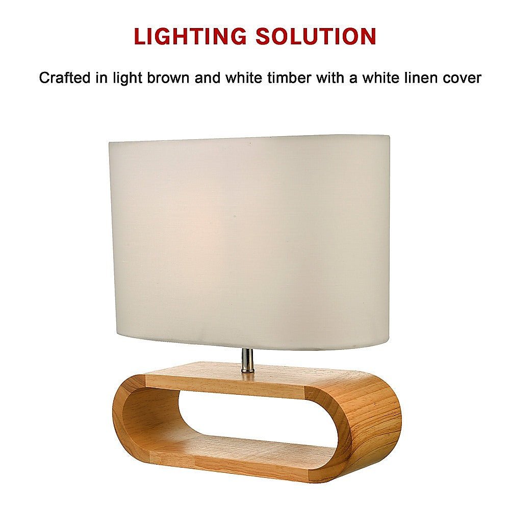 Wooden Modern Table Lamp Timber Bedside Lighting Desk Reading Light Brown White-Home & Garden > Lighting-Koala Lamps and Lighting