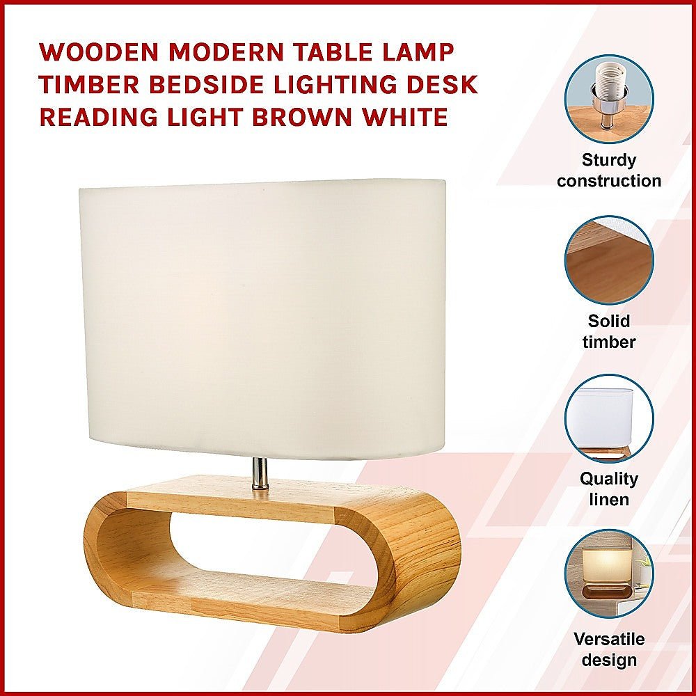 Wooden Modern Table Lamp Timber Bedside Lighting Desk Reading Light Brown White-Home & Garden > Lighting-Koala Lamps and Lighting